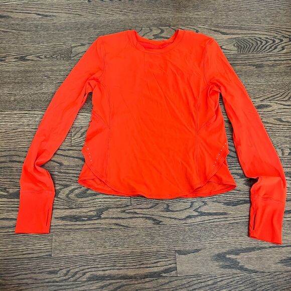 Lululemon UV Protection Fold-Over Running Long-Sleeve Shirt Solar Orange Size 4 - Picture 1 of 5